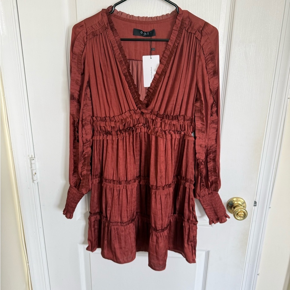 O.P.T. NEW Tianna Ruffle Mini Dress Rust - Picture 3 of 6